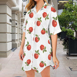 apples swimwear print Short Sleeve Button Front Shirt Dress