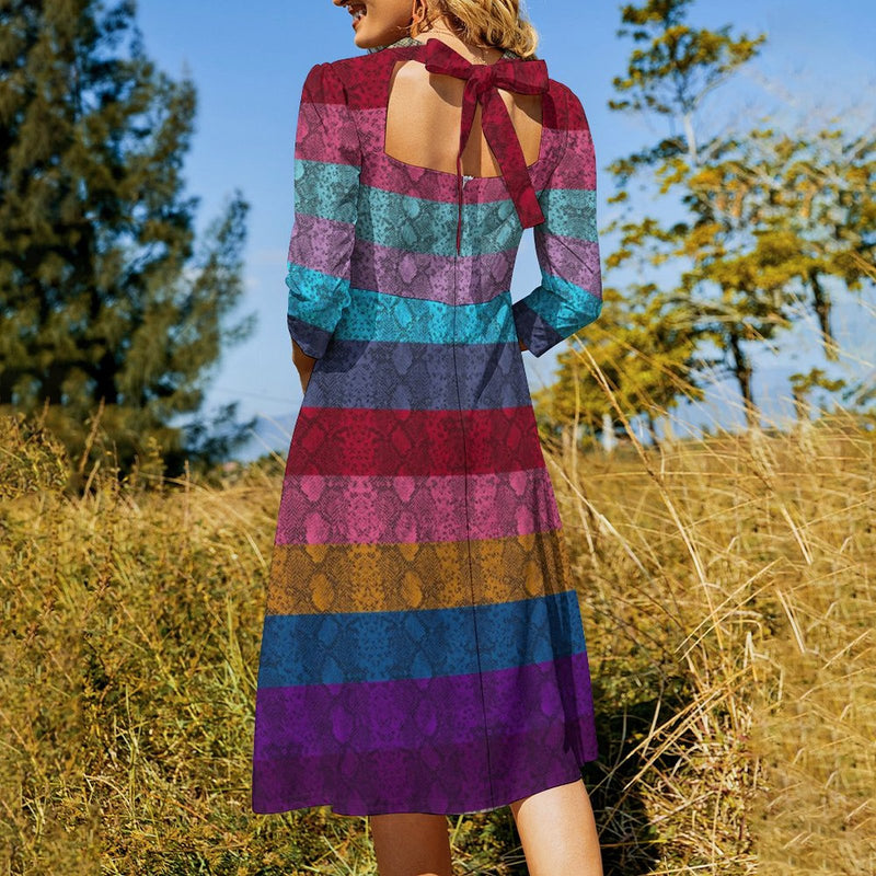 Multicolored Snakeskin Flare dress Women's Sweetheart Dress