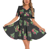 Short Sleeve Ruched Bust Flared Hem Dress