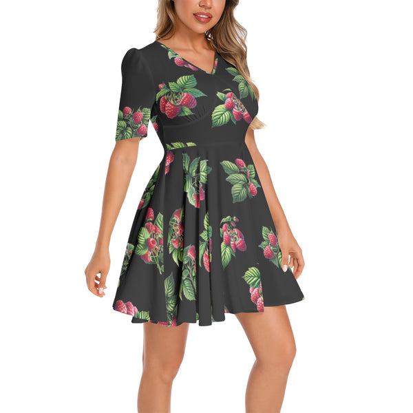 Short Sleeve Ruched Bust Flared Hem Dress