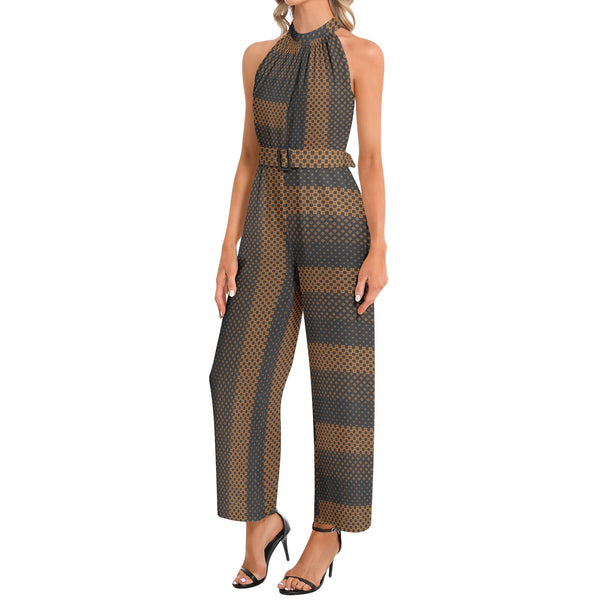 Halter Neck Buckle Belted Jumpsuit