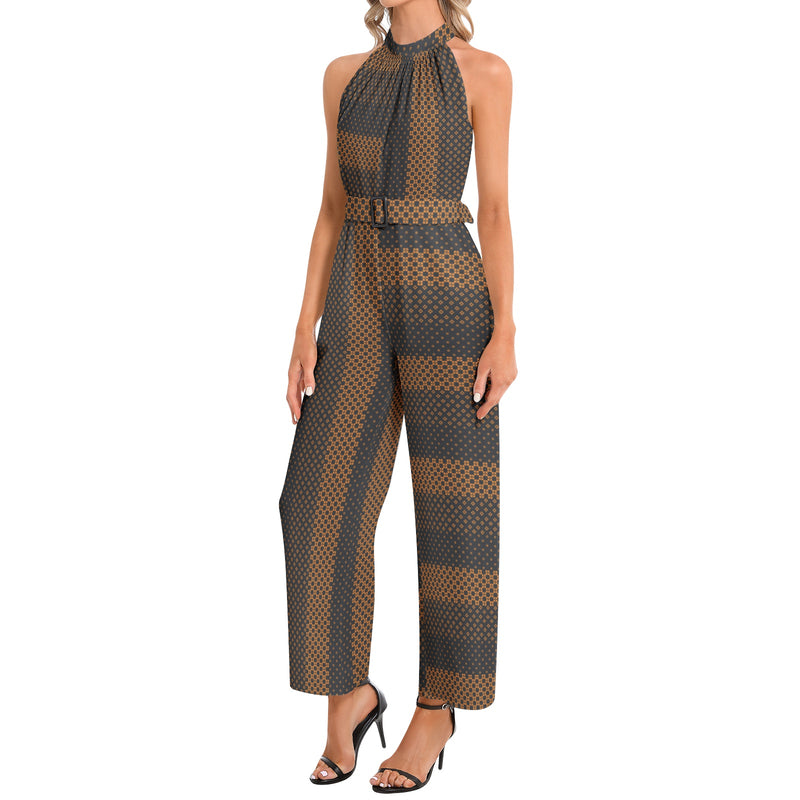 Halter Neck Buckle Belted Jumpsuit