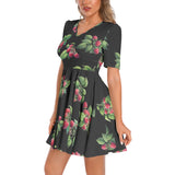 Short Sleeve Ruched Bust Flared Hem Dress