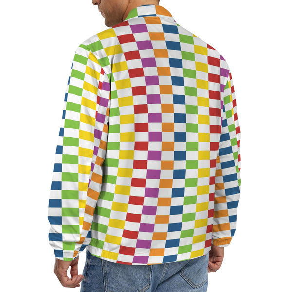 rectangle matrix print Men's Turn-Down Collar Jacket (Model H68)