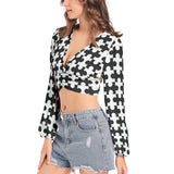 Women's Deep V-Neck Lantern Sleeve Crop Top