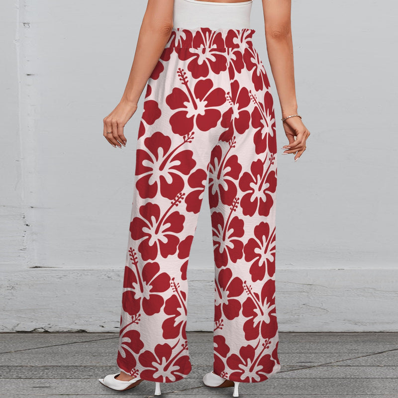 maroon solid print 2 Strappy Elastic Waist Wide Leg Pants with Pockets