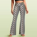 woodland checkered print High Waist Crossover Tummy Control Flare Leggings