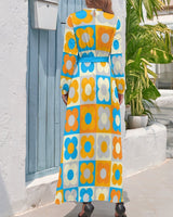 Retro Petals Long Sleeve High Neck Long Dress