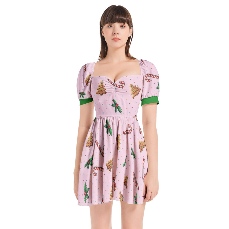 Puff Sleeve Sweetheart Neck Short Dress