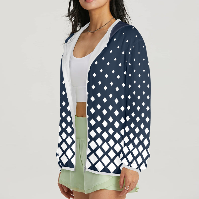 square cascade print copy Women's Lightweight Sun Protection Hoodie (Model H62)