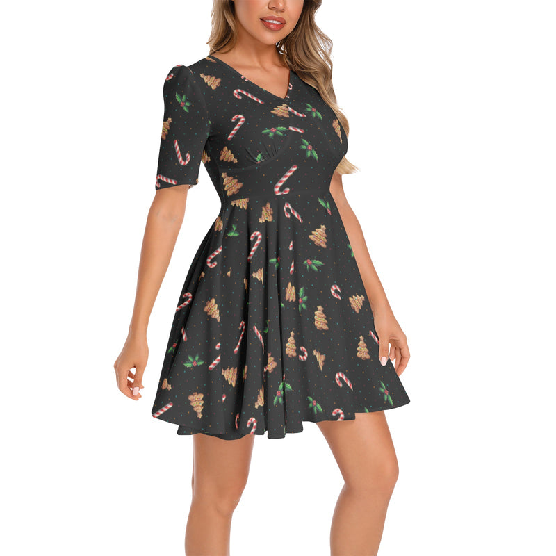 Short Sleeve Ruched Bust Flared Hem Dress