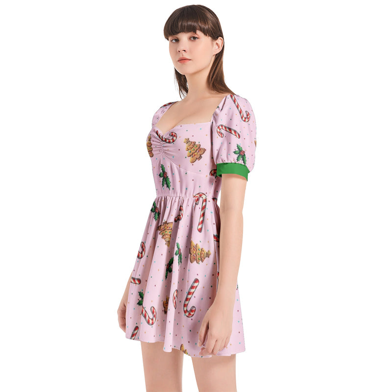 Puff Sleeve Sweetheart Neck Short Dress