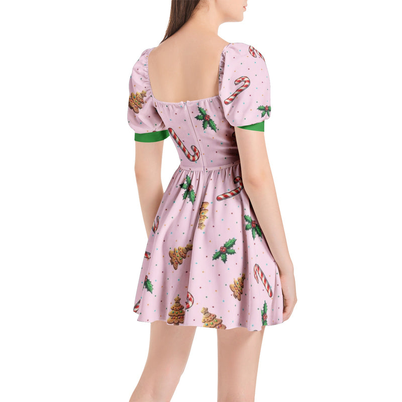 Puff Sleeve Sweetheart Neck Short Dress