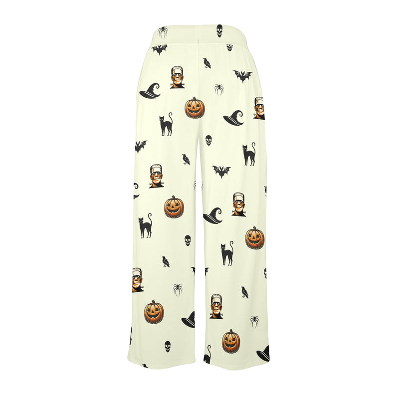 halloween frankenstein print Women's Wide Leg Lounge Pants (Model L77)