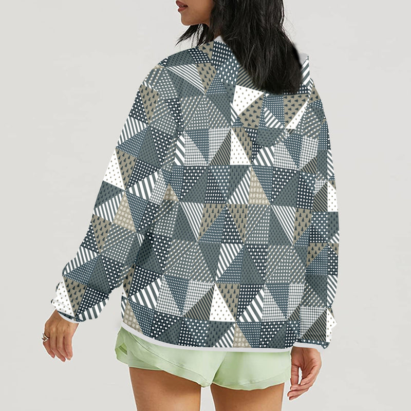 xmas split tone patchwork print Women's Lightweight Sun Protection Hoodie (Model H62)