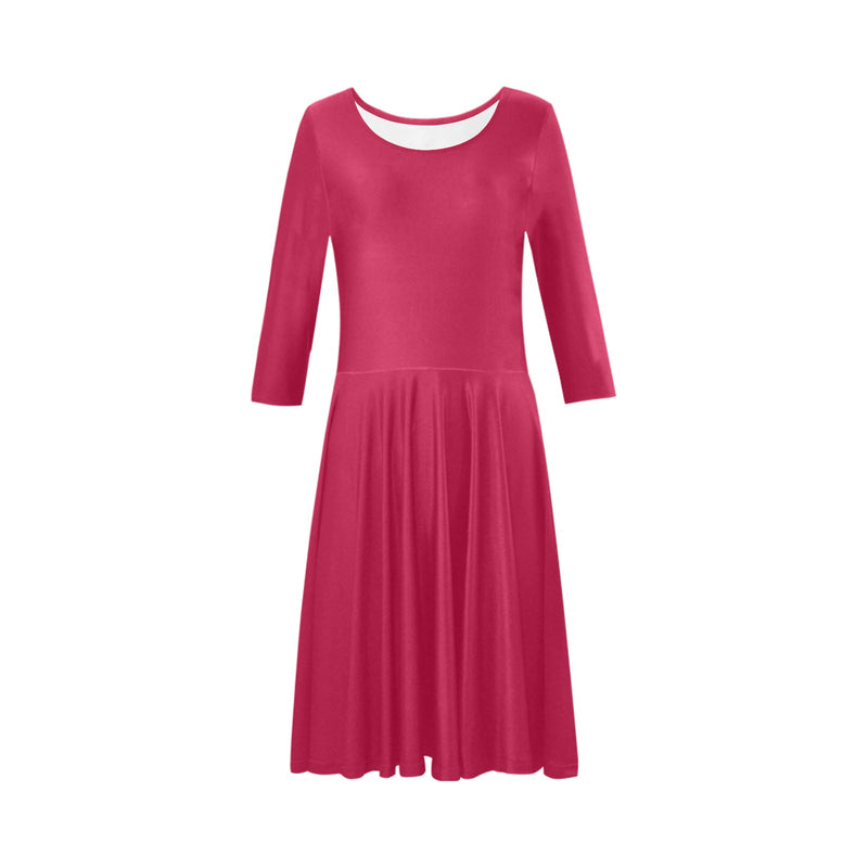 burgundy print Tethys Half-Sleeve Skater Dress(Model D20)