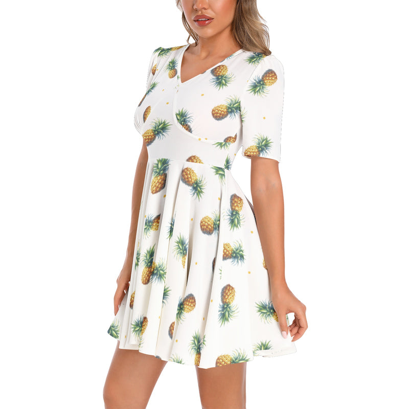 Short Sleeve Ruched Bust Flared Hem Dress