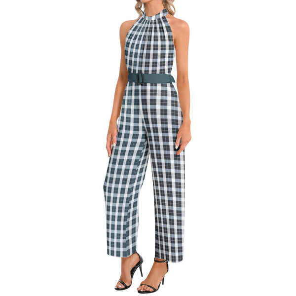 Halter Neck Buckle Belted Jumpsuit