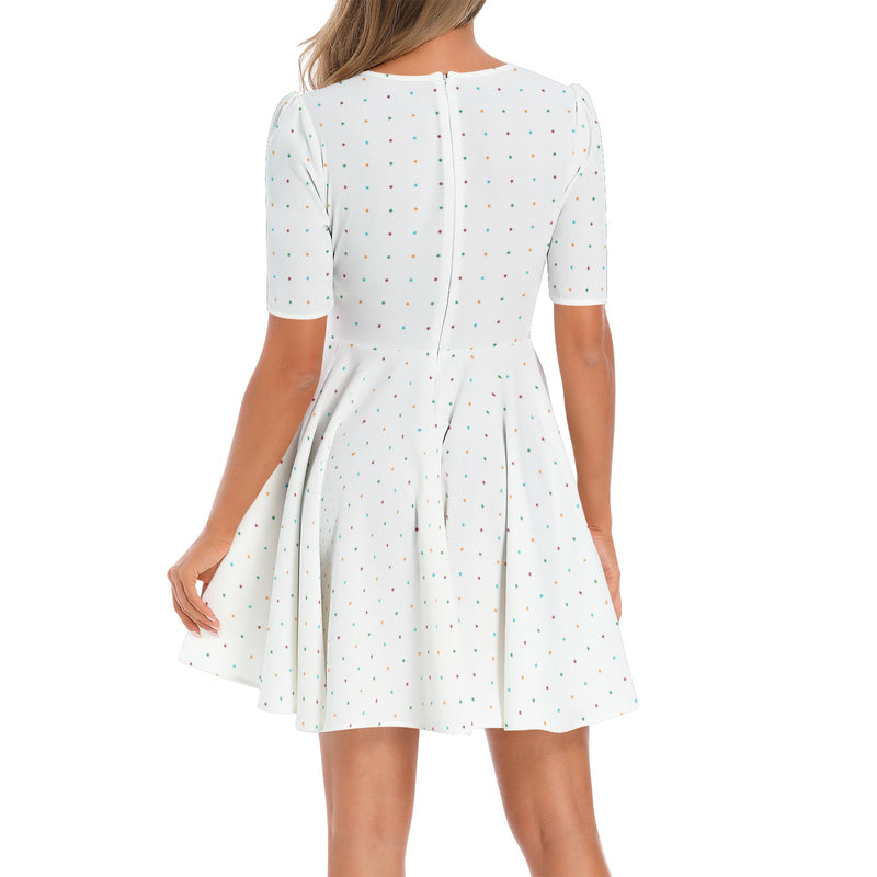 Short Sleeve Ruched Bust Flared Hem Dress