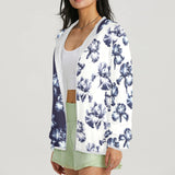 white iris print Women's Lightweight Sun Protection Hoodie (Model H62)