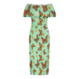Butterfly Women's Off Shoulder Ruffle Boat Neck Dress