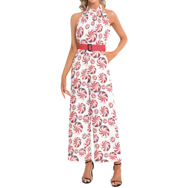 Halter Neck Buckle Belted Jumpsuit