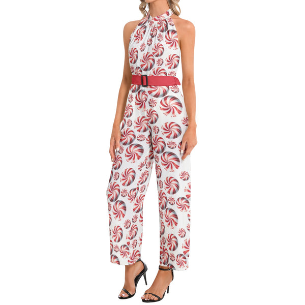 Halter Neck Buckle Belted Jumpsuit