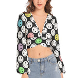 Women's Deep V-Neck Lantern Sleeve Crop Top