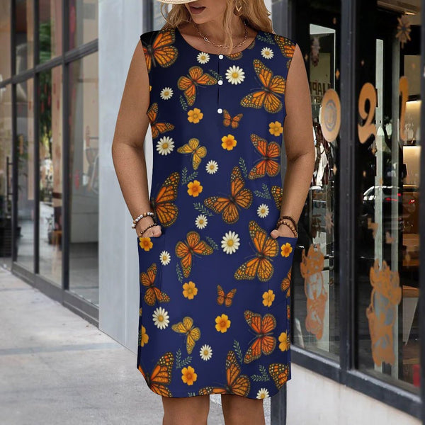 Butterfly Vest pocket dress Sleeveless Pocket Dress