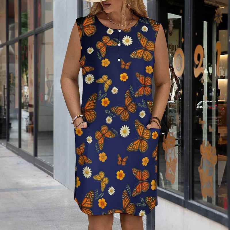 Butterfly Vest pocket dress Sleeveless Pocket Dress