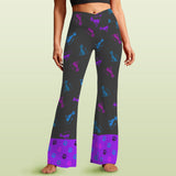 cat paw print 2B High Waist Crossover Tummy Control Flare Leggings