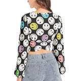 Women's Deep V-Neck Lantern Sleeve Crop Top