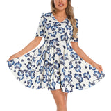 Short Sleeve Ruched Bust Flared Hem Dress