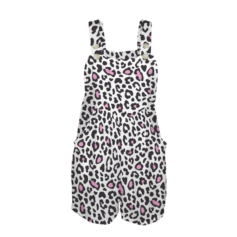 leopard pink accent print 3C Women's Pocket Bib Short Romper