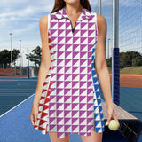triangle black print Sleeveless Lapel Zipper Pocket Sport Dress with Shorts