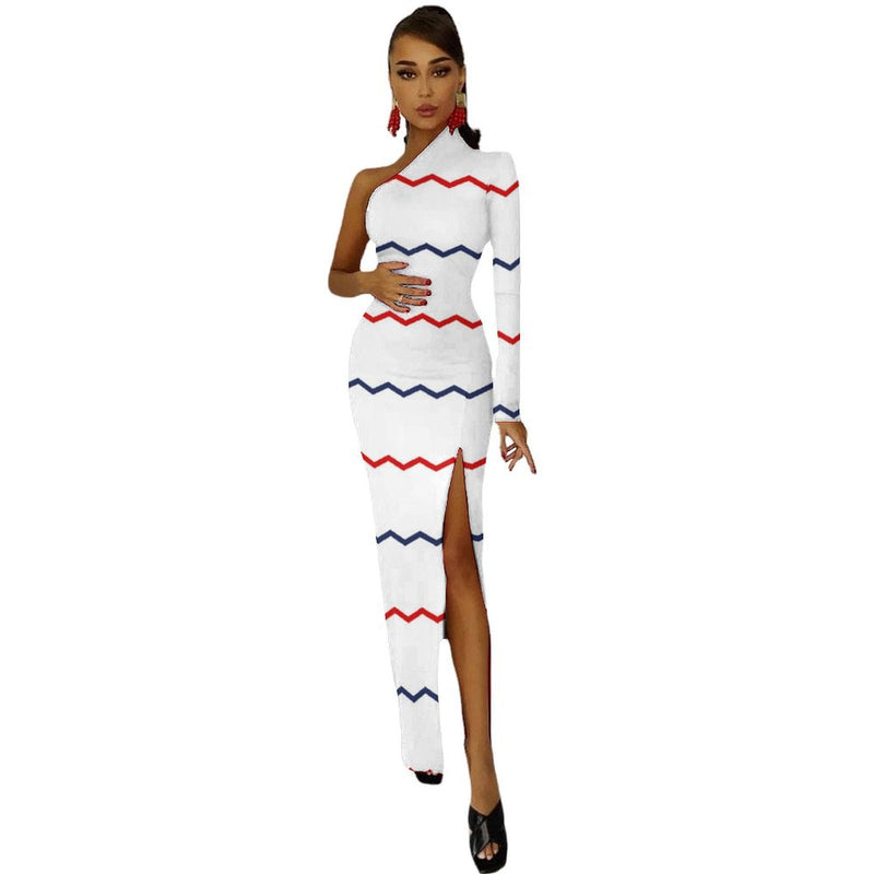Americana One-Shoulder Slit Maxi Dress