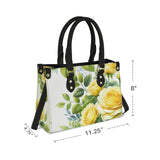 yellow rose print 4 PU Leather Handbag-Small (Model 1747)