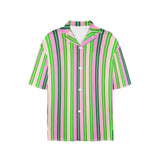 pink and green striped print Women's All Over Print Hawaiian Shirt (T58-2)