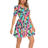 Short Sleeve Ruched Bust Flared Hem Dress