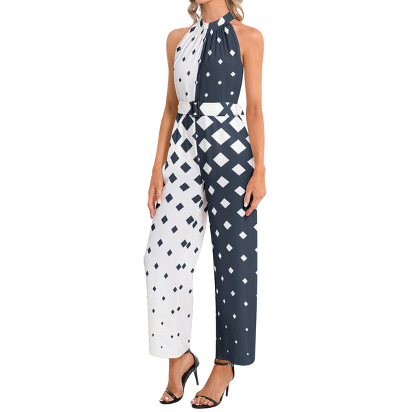 Halter Neck Buckle Belted Jumpsuit