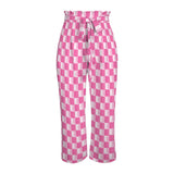 purple eclectic stripe print 2A Strappy Elastic Waist Wide Leg Pants with Pockets