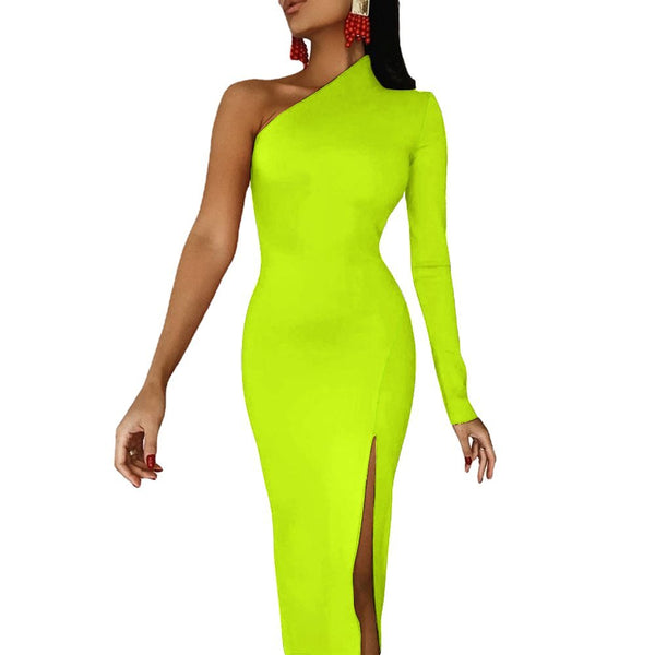 One-Shoulder Slit Maxi Dress Half sleeve split dress