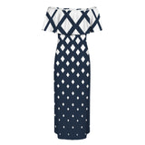 falling squares print 4 Women's Off Shoulder Ruffle Boat Neck Dress (Model D71)