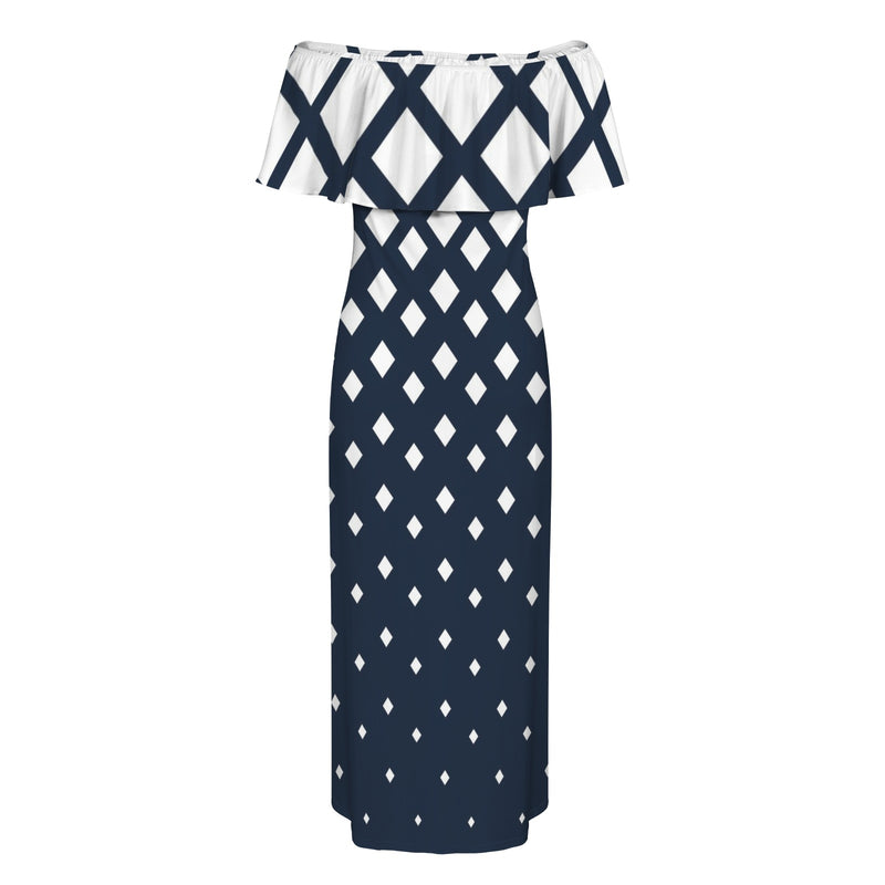 falling squares print 4 Women's Off Shoulder Ruffle Boat Neck Dress (Model D71)