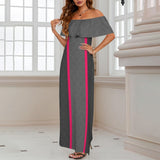 shell purse 6 Women's Off Shoulder Ruffle Boat Neck Dress (Model D71)