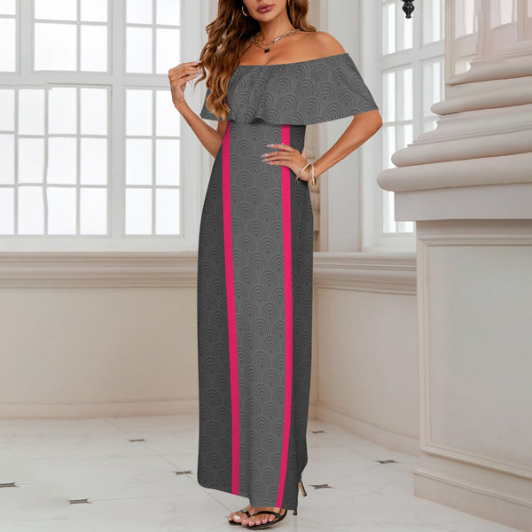 shell purse 6 Women's Off Shoulder Ruffle Boat Neck Dress (Model D71)