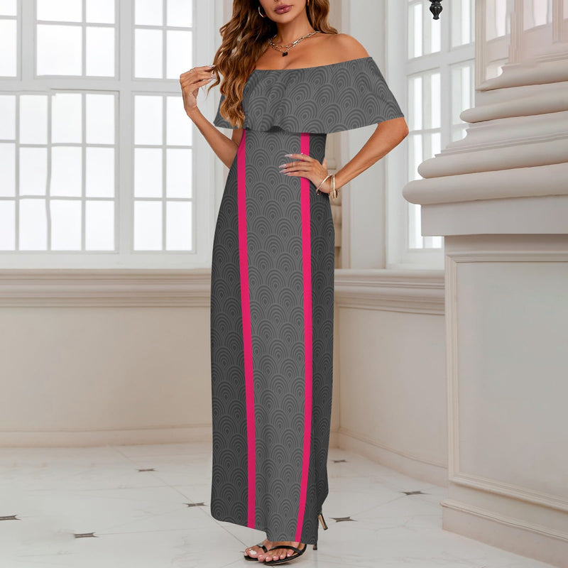 shell purse 6 Women's Off Shoulder Ruffle Boat Neck Dress (Model D71)