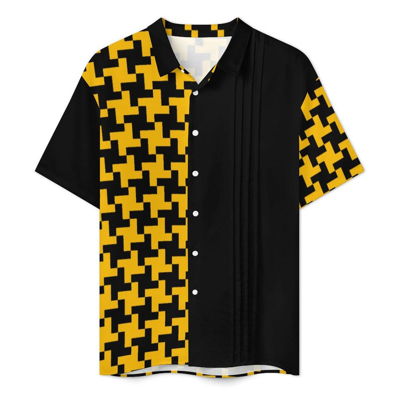 Houndstooth Men's Lapel Collar Folds Design Shirt