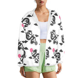 black dragon on white with red accents Women's Lightweight Sun Protection Hoodie (Model H62)