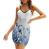 Delft Blue Iris Sexy Spaghetti Strap Dress Women's sling dress